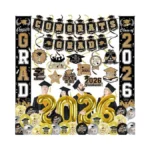 38pcs Black And Gold 2026 Graduation Decorations Set - Congrats