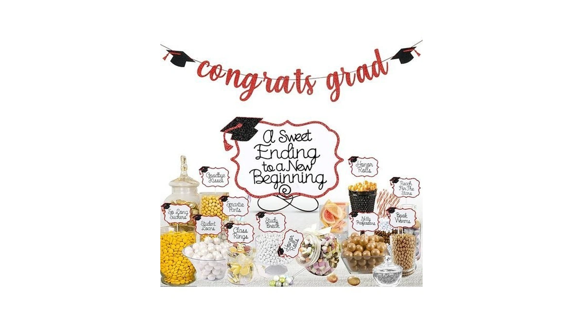 Red 2026 Graduation Candy Bar Signs Graduation Table Candy Buffet