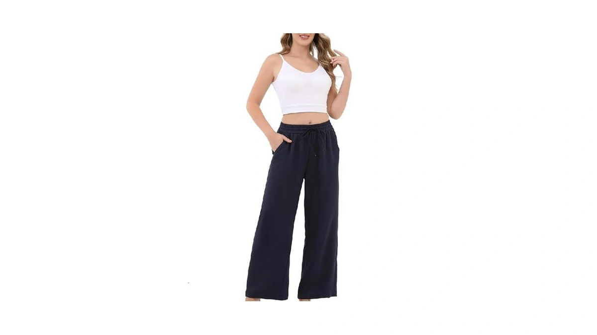 Aphratti Wide Leg Pants For Women Flowy Drawstring Elastic Waist