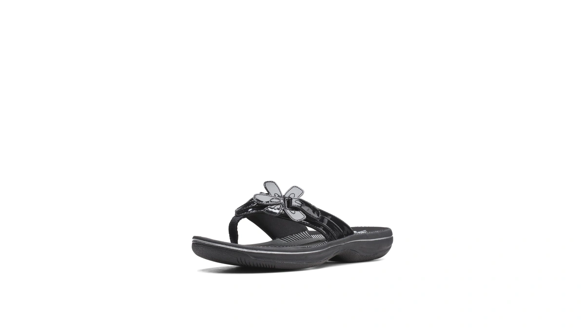 Clarks Women's Brinkley Flora Cloudsteppers Flip-flops, Black Patent, 6