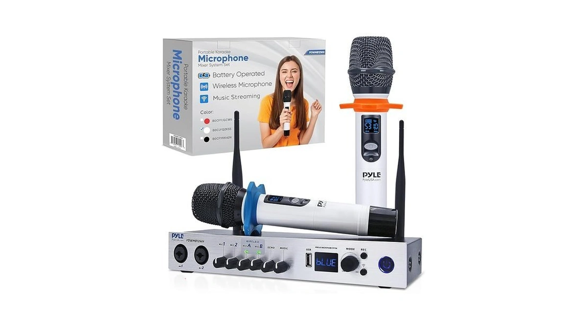 Pyle, Uhf Wireless Microphone System, Portable Digital Audio Mixer, Bluetooth,