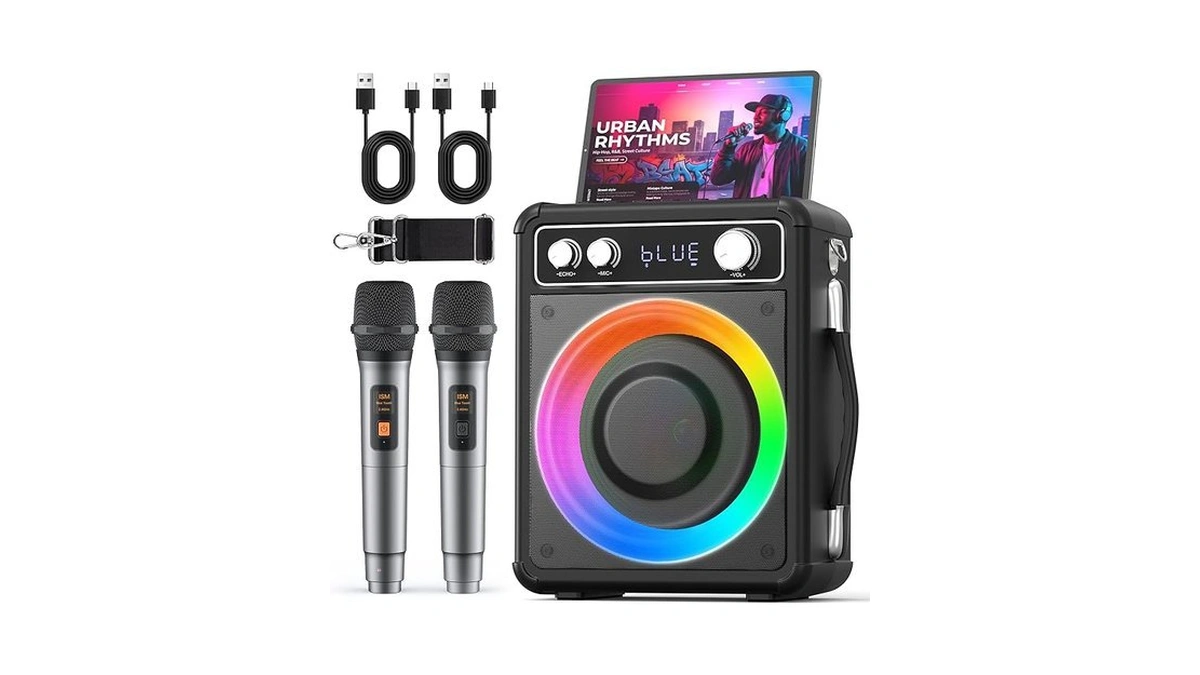 Vosoco Karaoke Machine With 2 Wireless Microphones, Portable Bluetooth Speaker