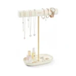 Saydear Velvet Jewelry Organizer Stand, T-bar Necklace Holder With Ceramic