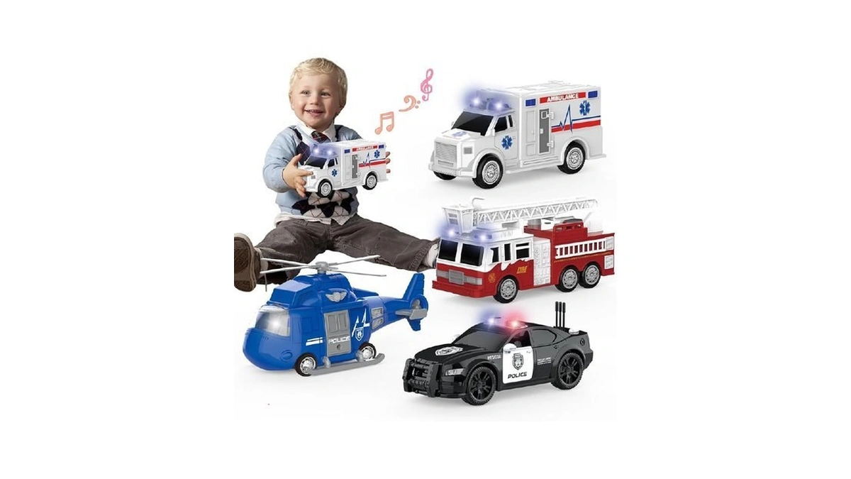Covtoy 4 Pack Emergency Vehicles With Lights & Siren Sounds