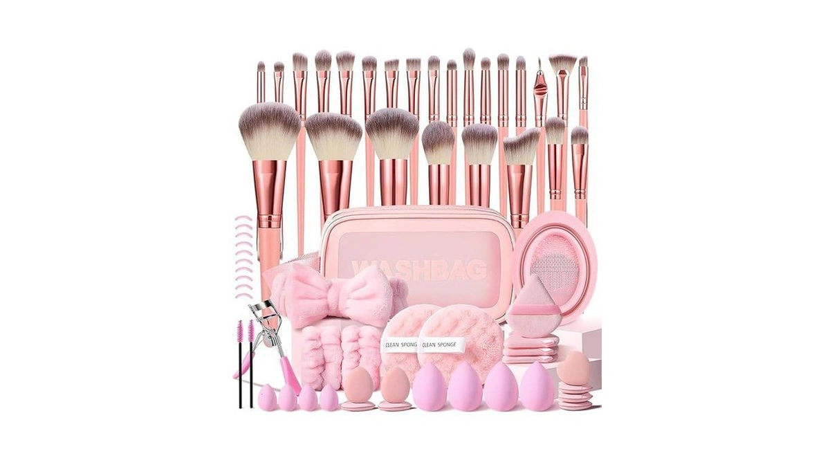 Hghdbt 65pcs Pink Makeup Brushes Set Professional Makeup Kit Multi-functional