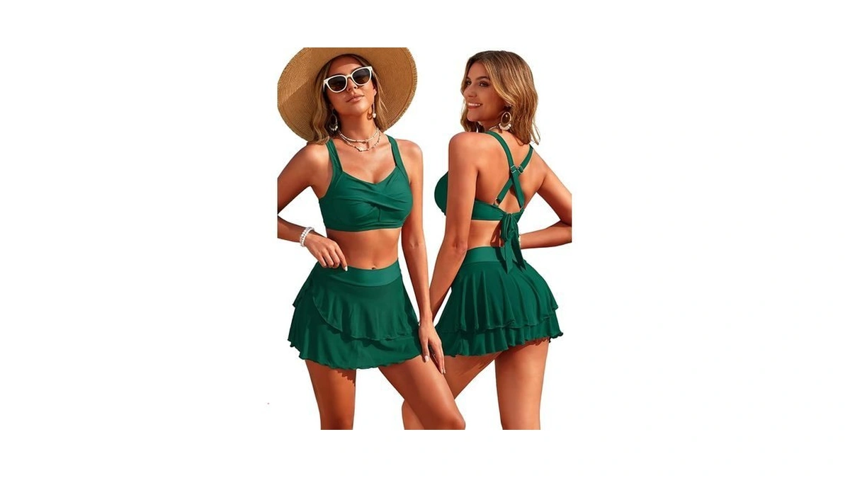 Viaurbe Women's High Waisted Bikini Sets Tummy Control Swim Skirt