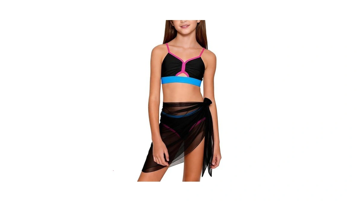 Niknio Girls Swimsuit Bikini Set Color Block V-neck 3 Piece