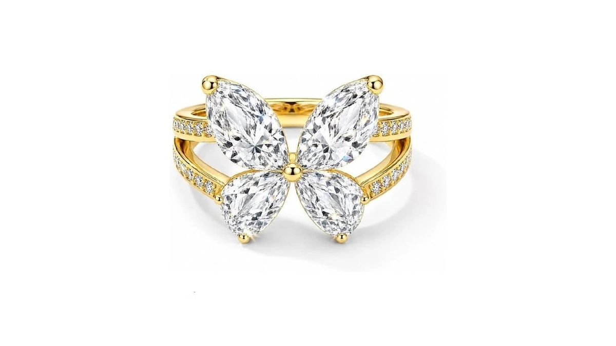 Toproo 14k Gold Plated Butterfly Ring 925 Sterling Silver Hypoallergenic