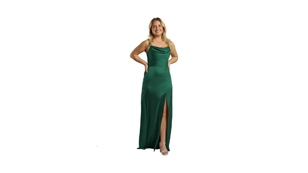 David's Bridal Charmeuse Cowl Neck Sheath Dress With Slit, Women's