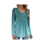 Misakia Women Long Sleeve Top V Neck Casual Shirt Loose