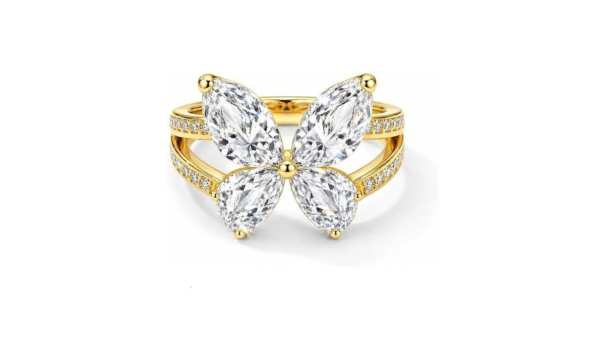 Toproo 14k Gold Plated Butterfly Ring 925 Sterling Silver Hypoallergenic