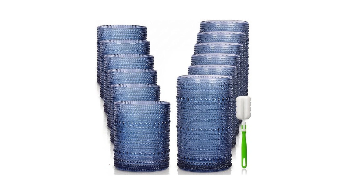 Vintage Hobnail Drinking Glasses Set Of 12, 12 Oz Highball
