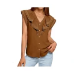 Berrygo Women's Summer Ruffle Button Down Tops Casual Dressy V