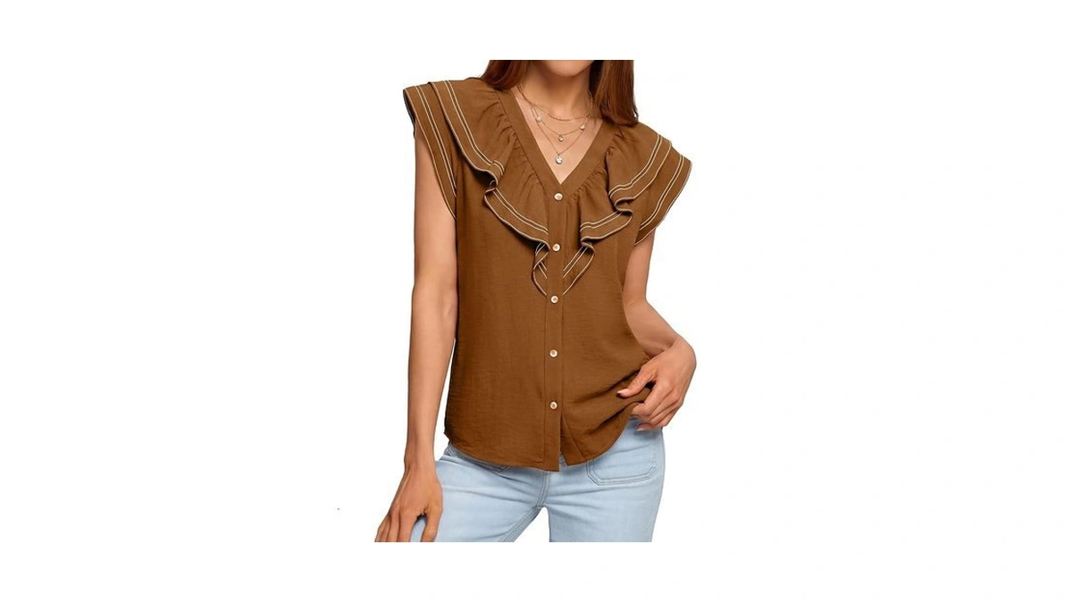 Berrygo Women's Summer Ruffle Button Down Tops Casual Dressy V