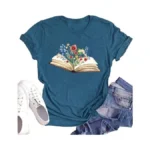 Book Lover Shirts Women Teacher T Shirt Funny Wildflowers Book
