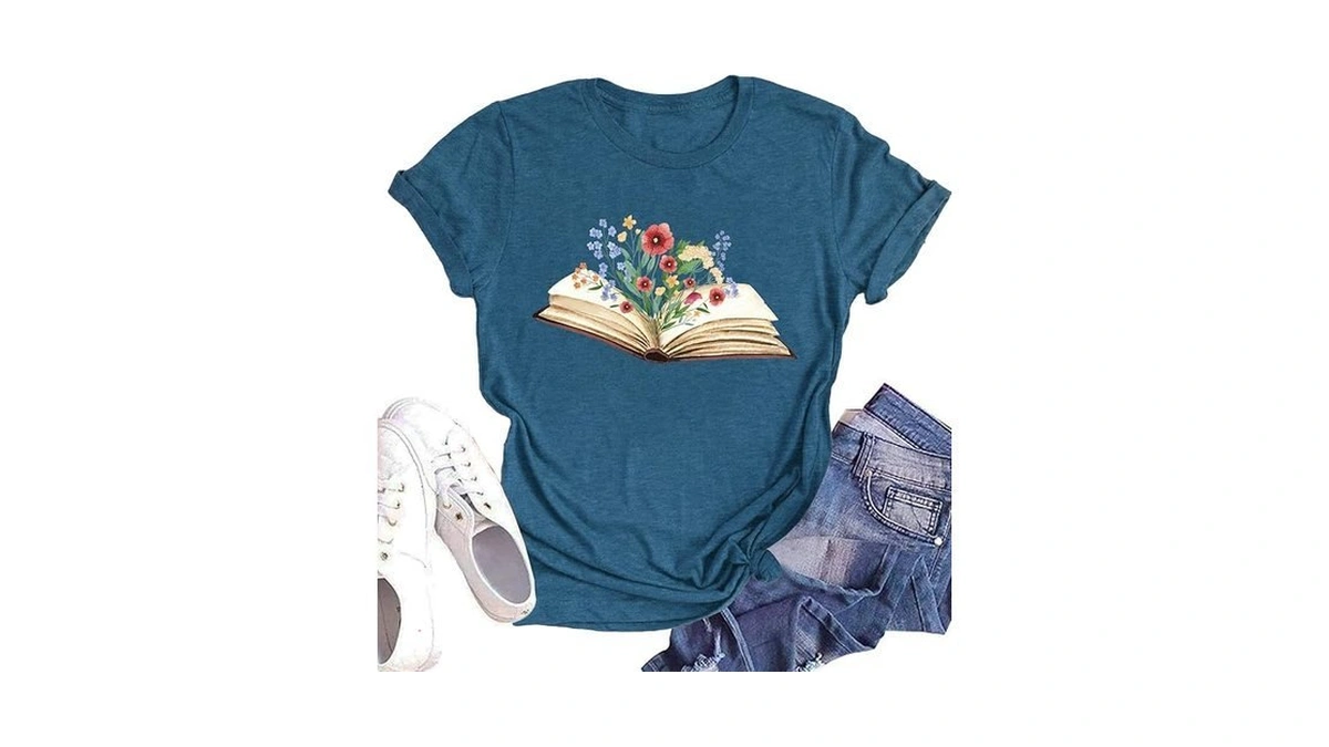 Book Lover Shirts Women Teacher T Shirt Funny Wildflowers Book