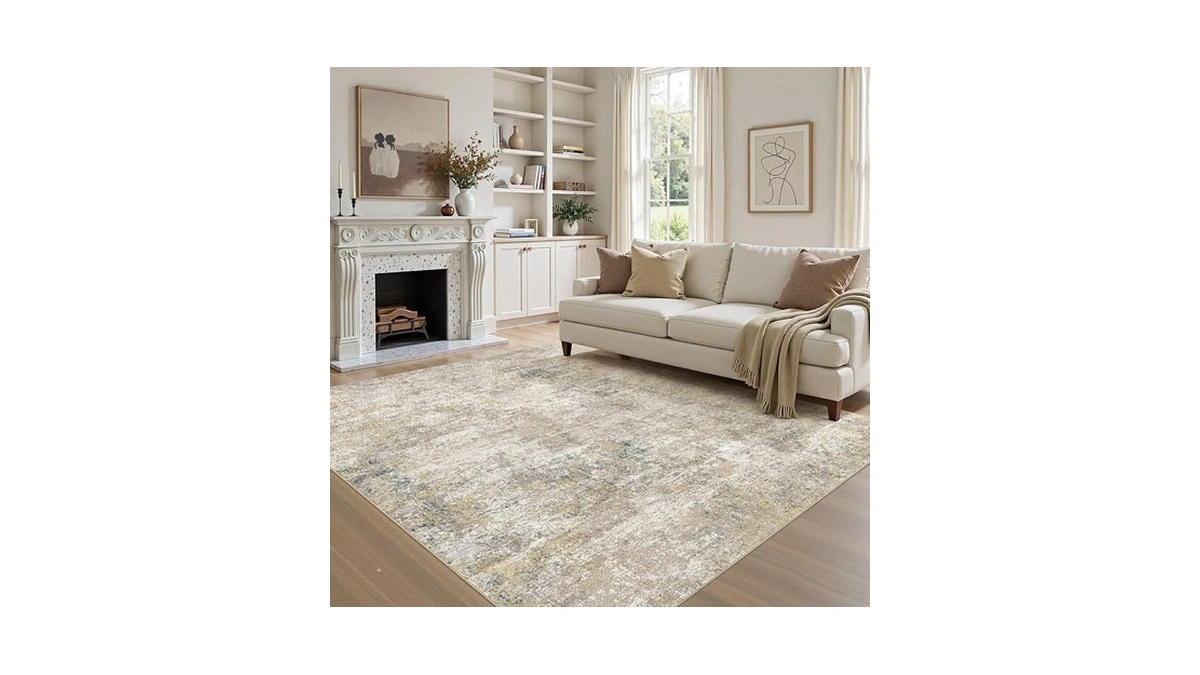 6x9 Area Rugs For Living Room: Washable Large Neutral Abstract