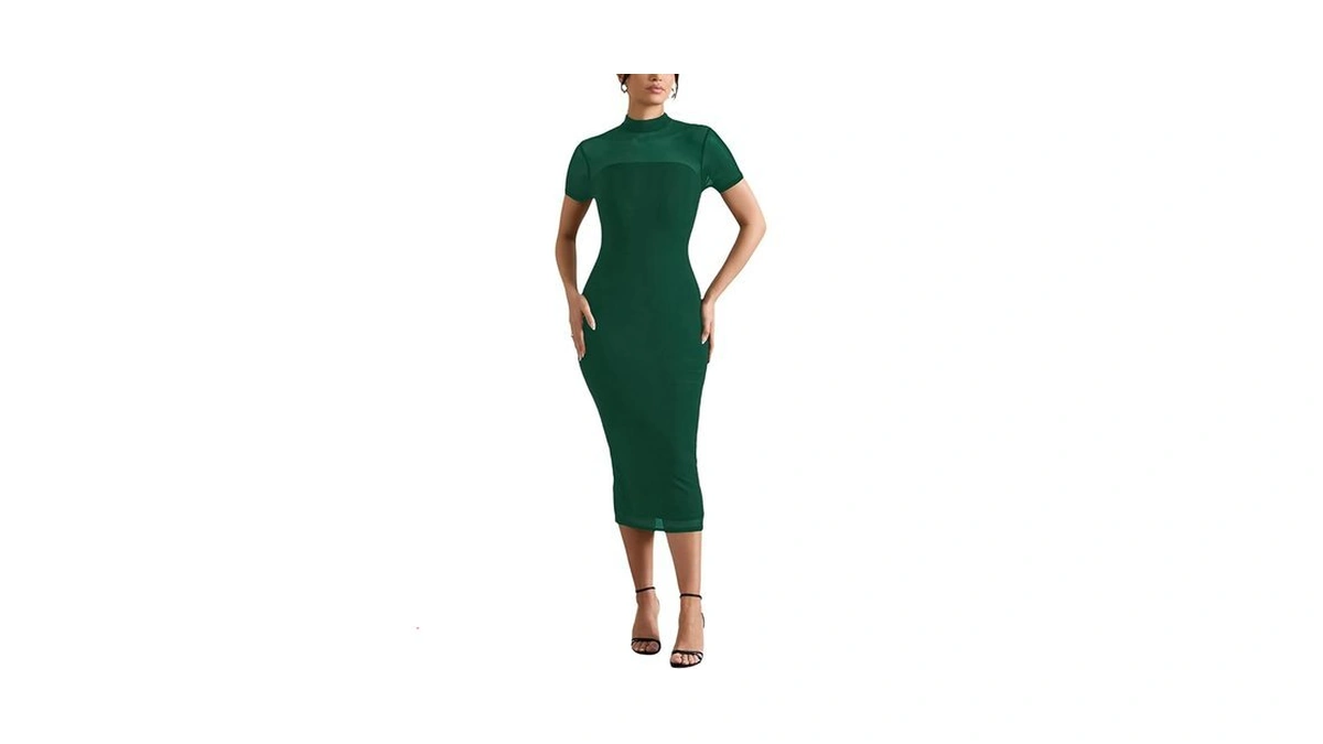Women's Casual Mesh Elastic Double Layer Mock Neck Short Sleeve