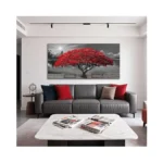 Mofutinpo Black And White Red Tree Wall Art Canvas Print