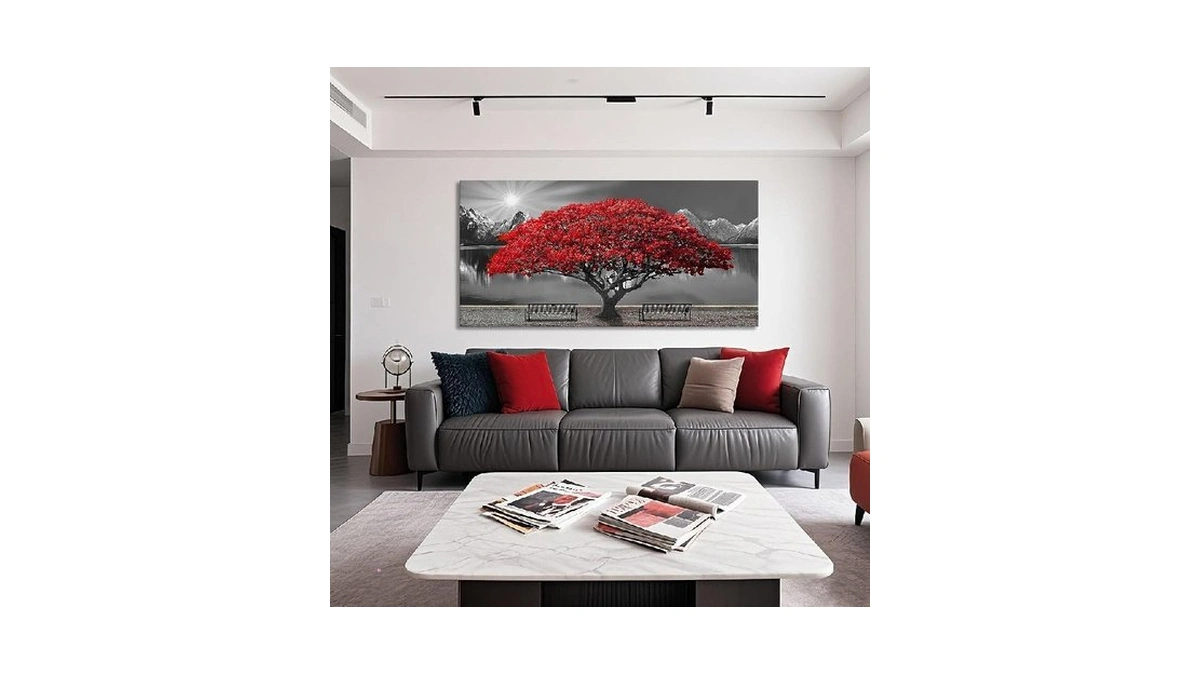 Mofutinpo Black And White Red Tree Wall Art Canvas Print