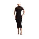 Women's Casual Mesh Elastic Double Layer Mock Neck Short Sleeve