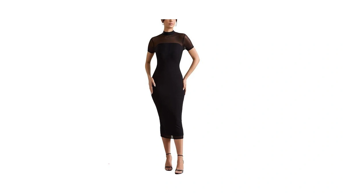 Women's Casual Mesh Elastic Double Layer Mock Neck Short Sleeve
