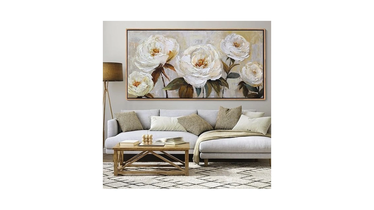 Flower Canvas Wall Art Textured Floral Picture Wall Decor White
