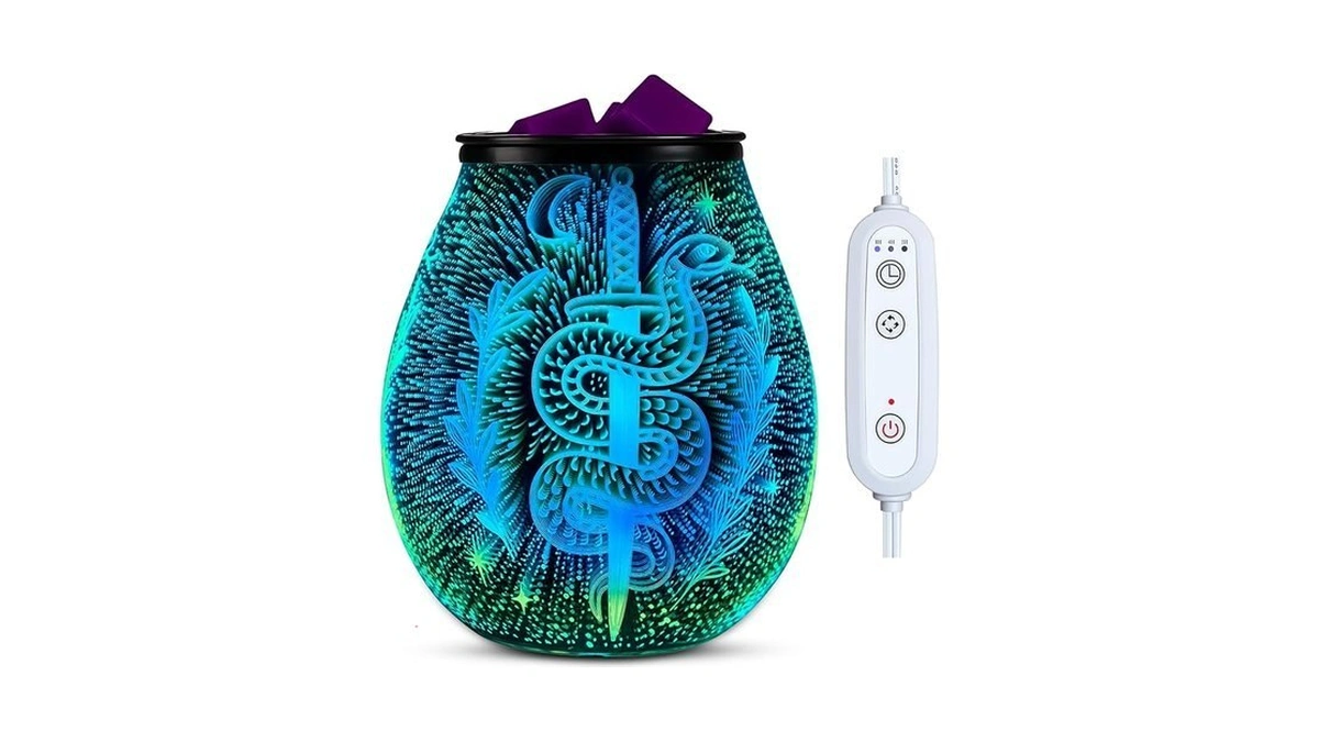Leyoue 3d Glass Fireworks Electric Wax Melt Warmer With Ptc
