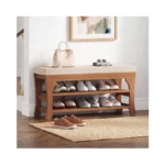 Petkaboo 27.6" Shoe Storage Bench With Cushion, Bamboo Shoe Rack