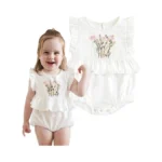 Simplee Kids Newborn Infant White Rompers Baby Girls Summer Ruffle