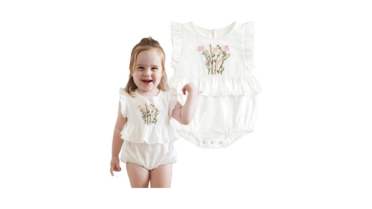 Simplee Kids Newborn Infant White Rompers Baby Girls Summer Ruffle