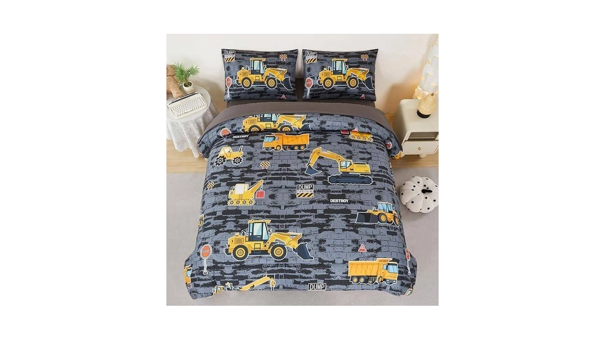 Angiyuin Construction Full Size Bedding Set For Boys Tractor Cars