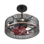 Redstar Small Caged Ceiling Fans With Lights, Black Industrial Ceiling