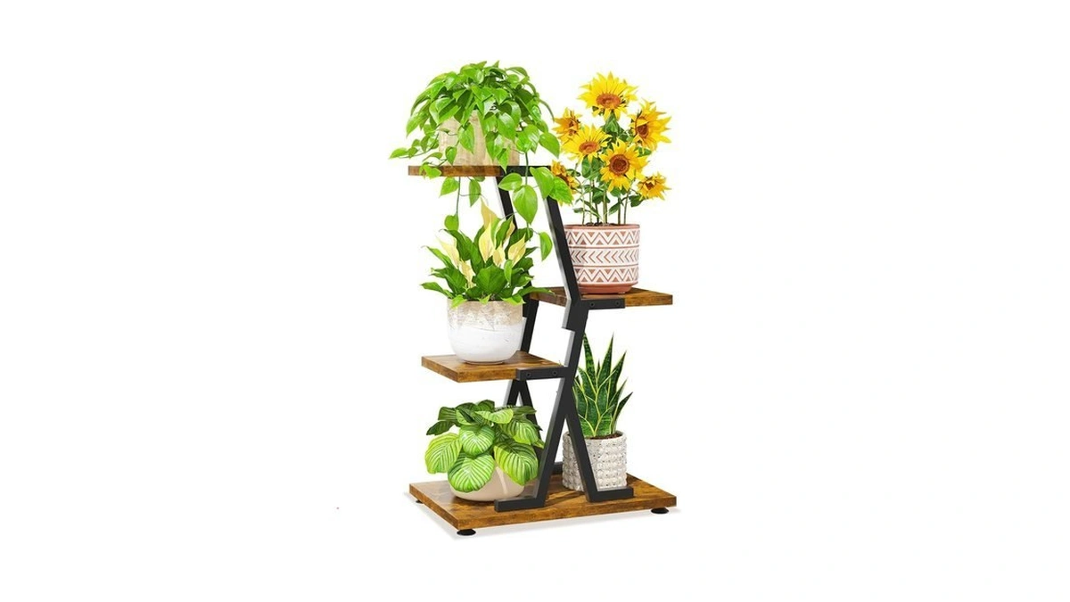 Laszola 3 Tier Tall Wood And Metal Plant Stand Indoor