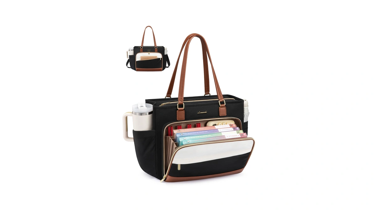 Lovevook Teacher Tote Bag, 15.6 Inch Laptop Bag With Accordion