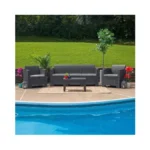 Flash Furniture Seneca Dark Gray Faux Rattan Sofa With All-weather