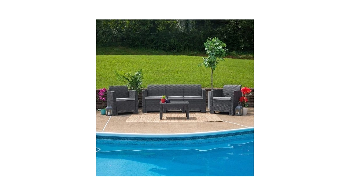 Flash Furniture Seneca Dark Gray Faux Rattan Sofa With All-weather