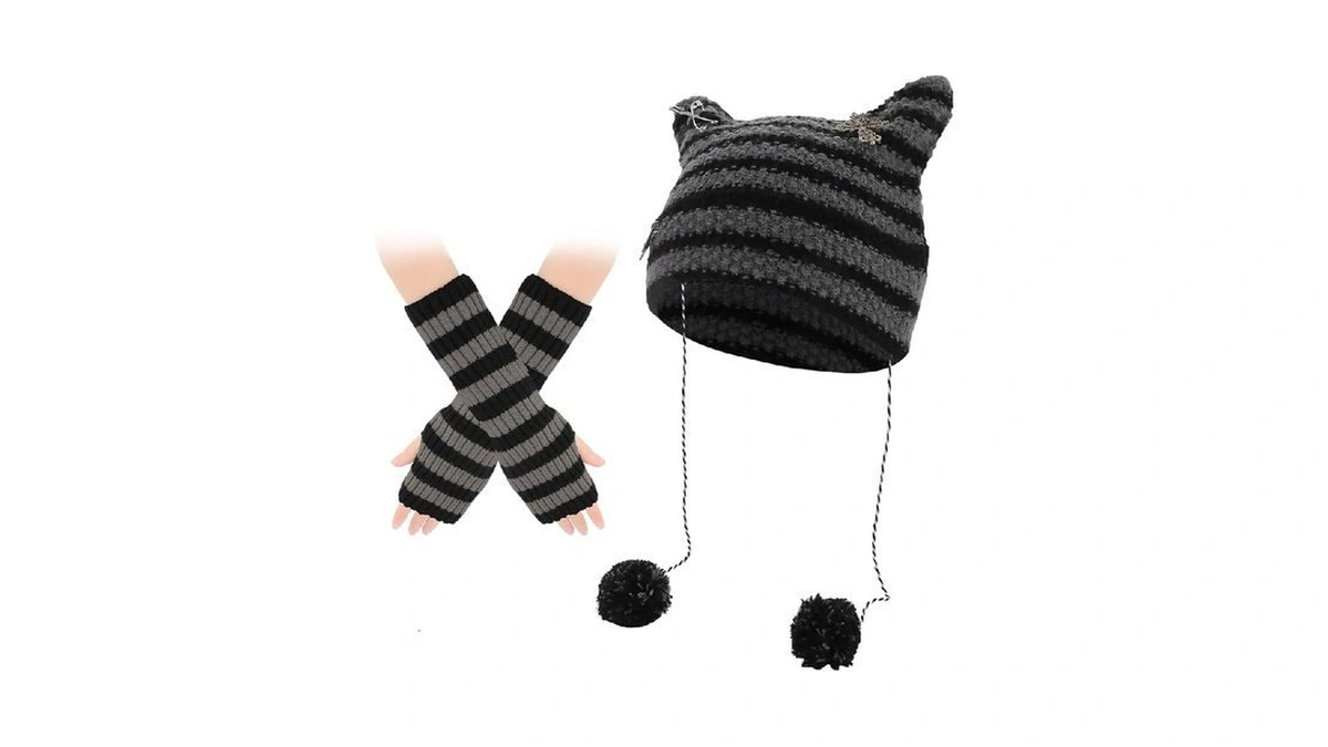 Angirlish Y2k Beanie Cat Knitted Hats For Women Girls Cute