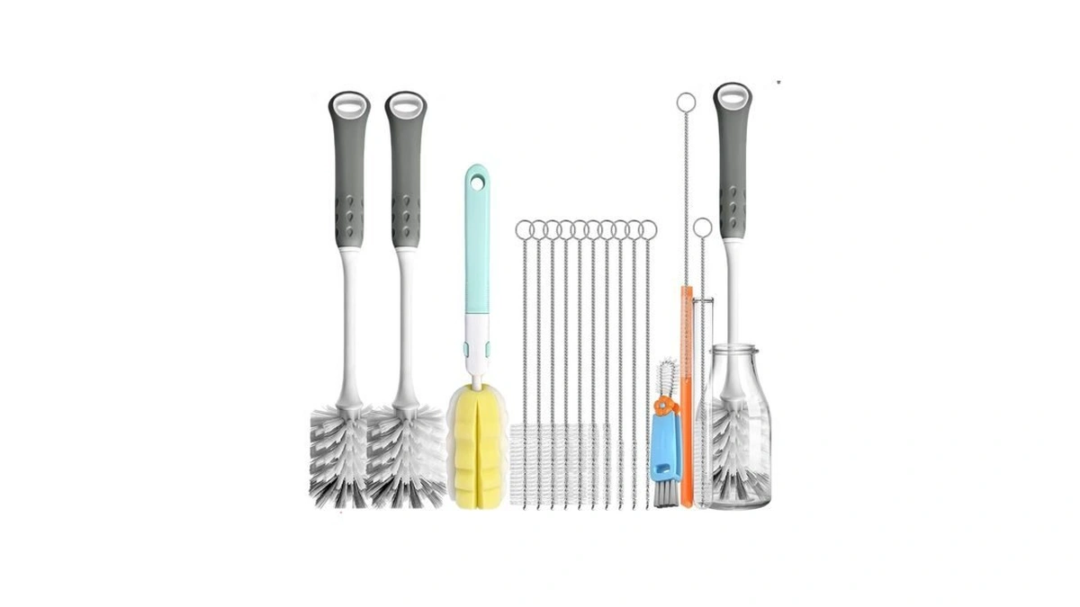 14pcs Bottle Brush Cleaner Set, Long Handle Bottle Brushes, Sponge