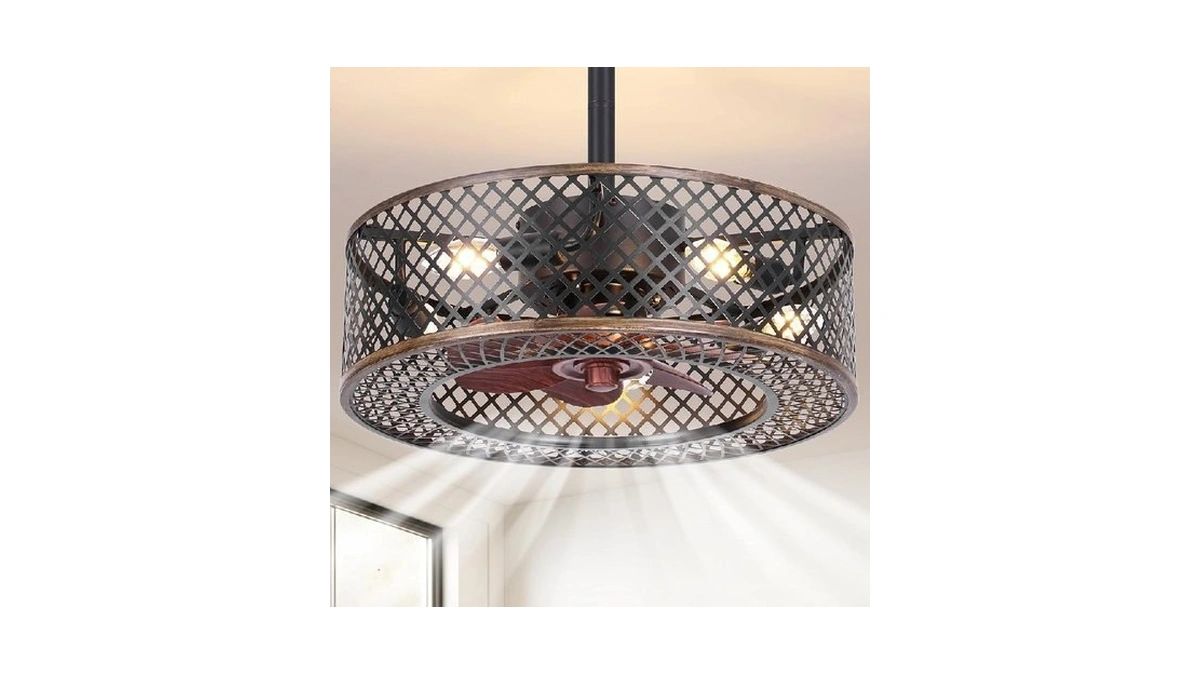 Redstar Caged Ceiling Fans With Lights, Black Industrial Ceiling Fan