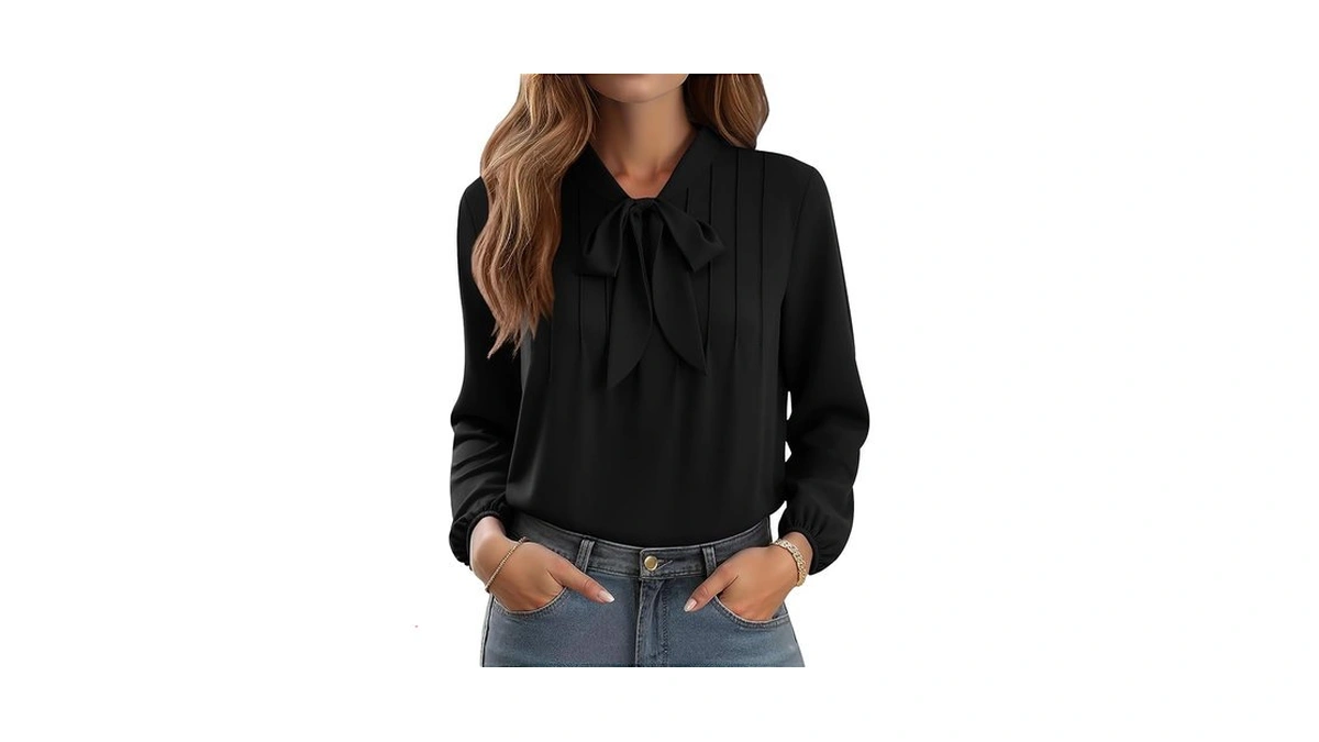 Czyinxian Womens Tops Dressy Casual Chiffon Blouse Bow Tie Neck