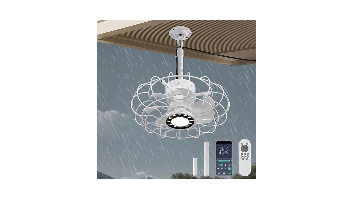 15" Outdoor Ceiling Fan With Light, With Remote And App