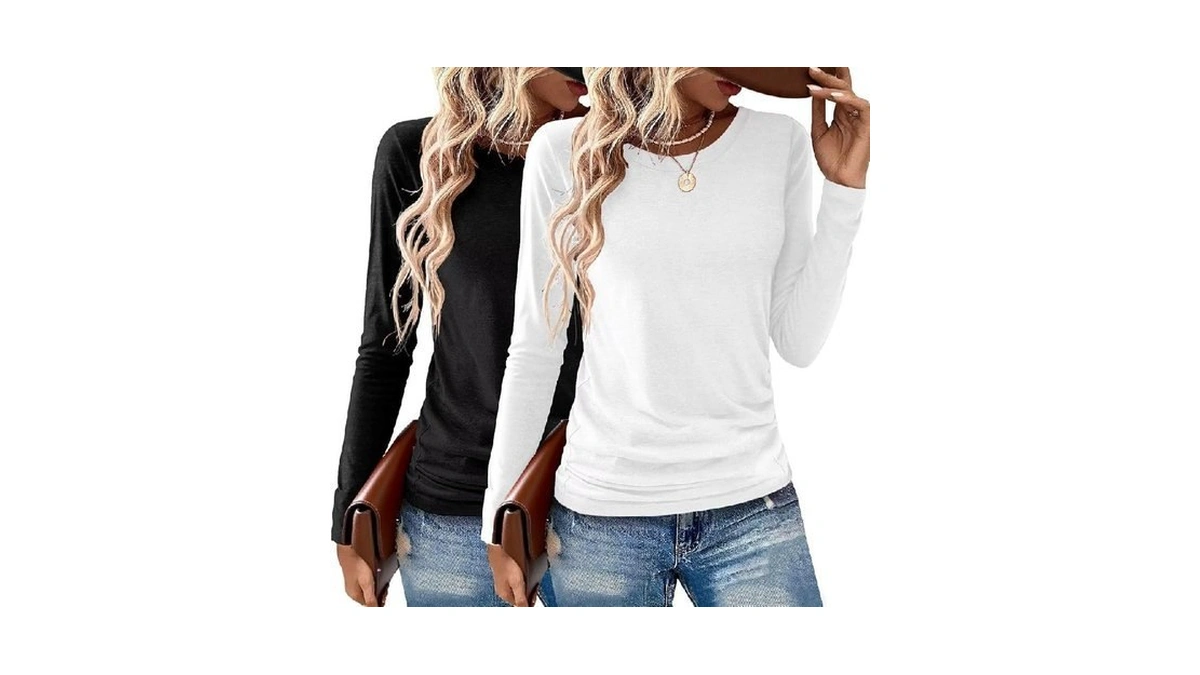 Gihgoew 2 Pack Womens Tops Crewneck Soft Long Sleeve Shirts