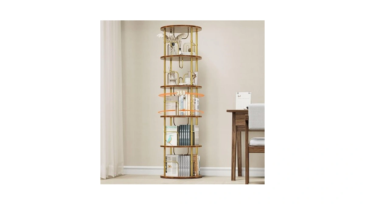 Allstand 5 Tier Rotating Bookshelf, 360 ° Display Stackable Spinning