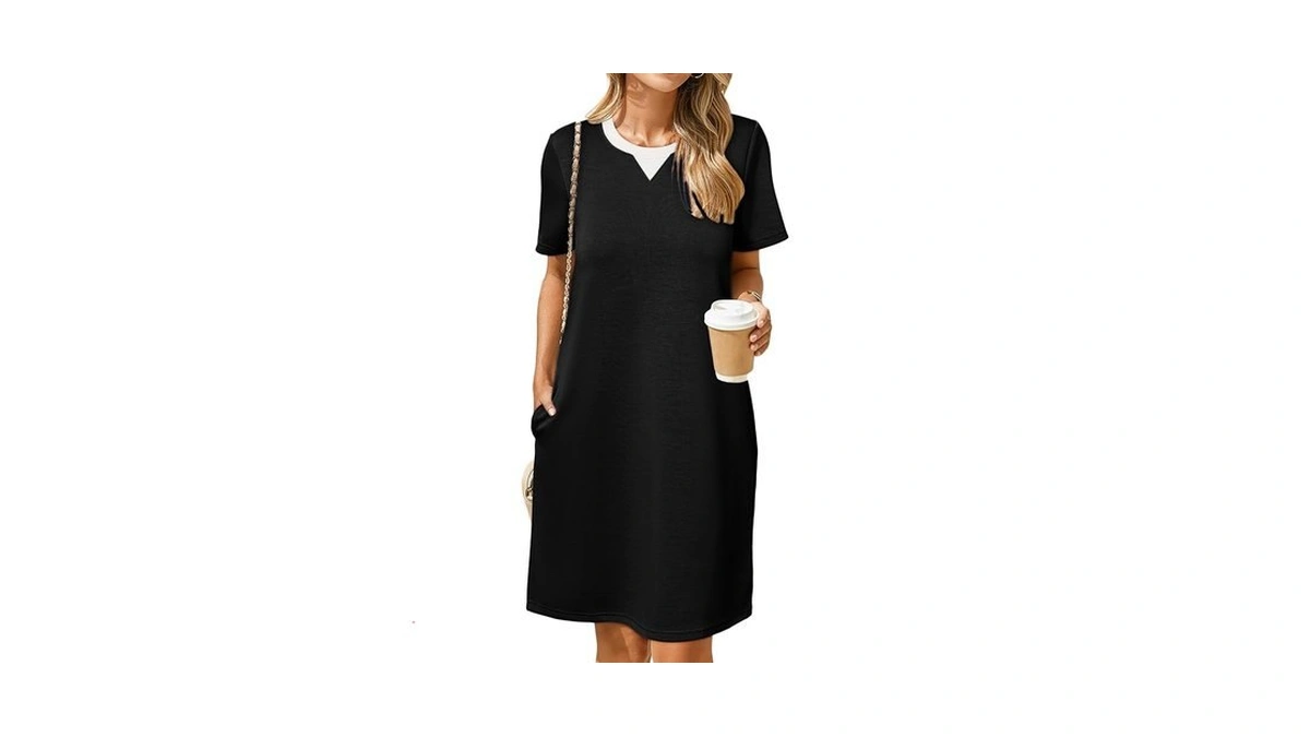 Glamaker Women Summer Tshirt Shift Dress Casual Striped Short Sleeve