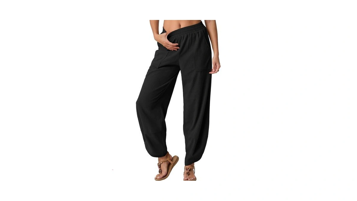 Freeoak Corduroy Baggy Black Pants Wide Leg Harem Pants Flowy