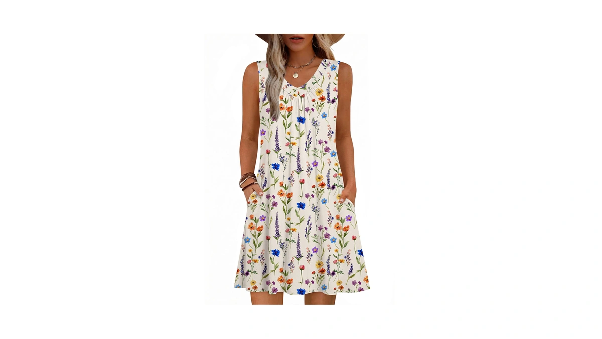 Zeagoo Beach Dresses V Neck Women Spring Dress Sleeveless Dress
