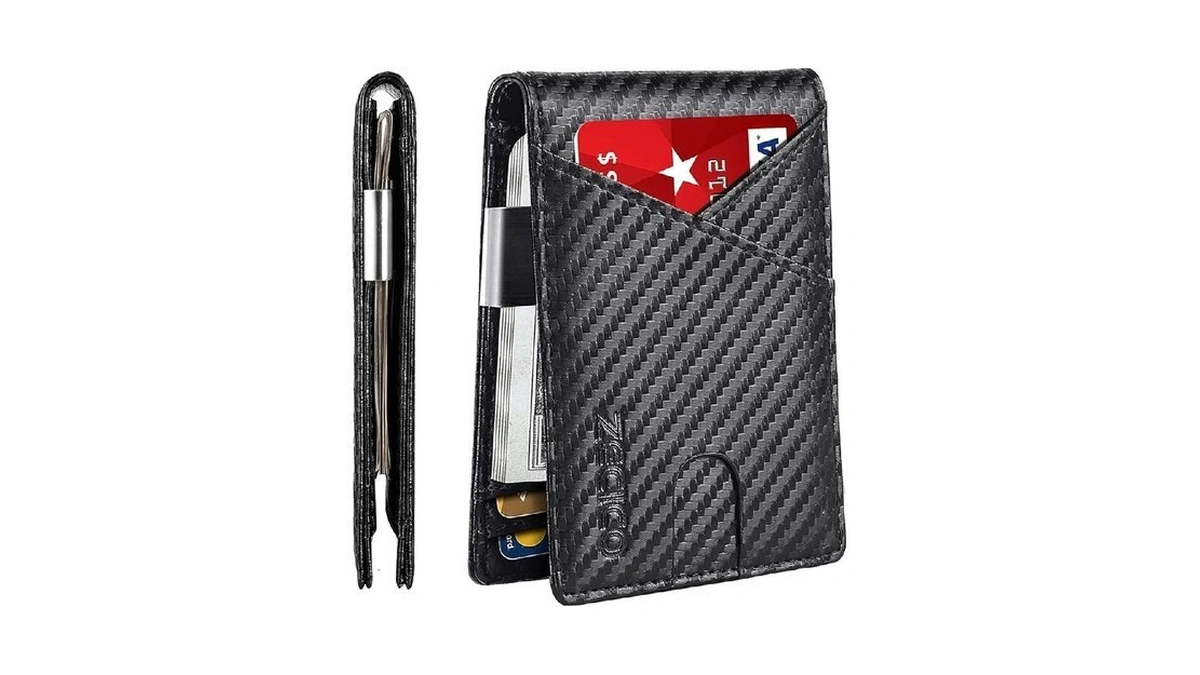 Zecico Mens Slim Wallet Money Clip: Bifold Vegan Leather Wallets