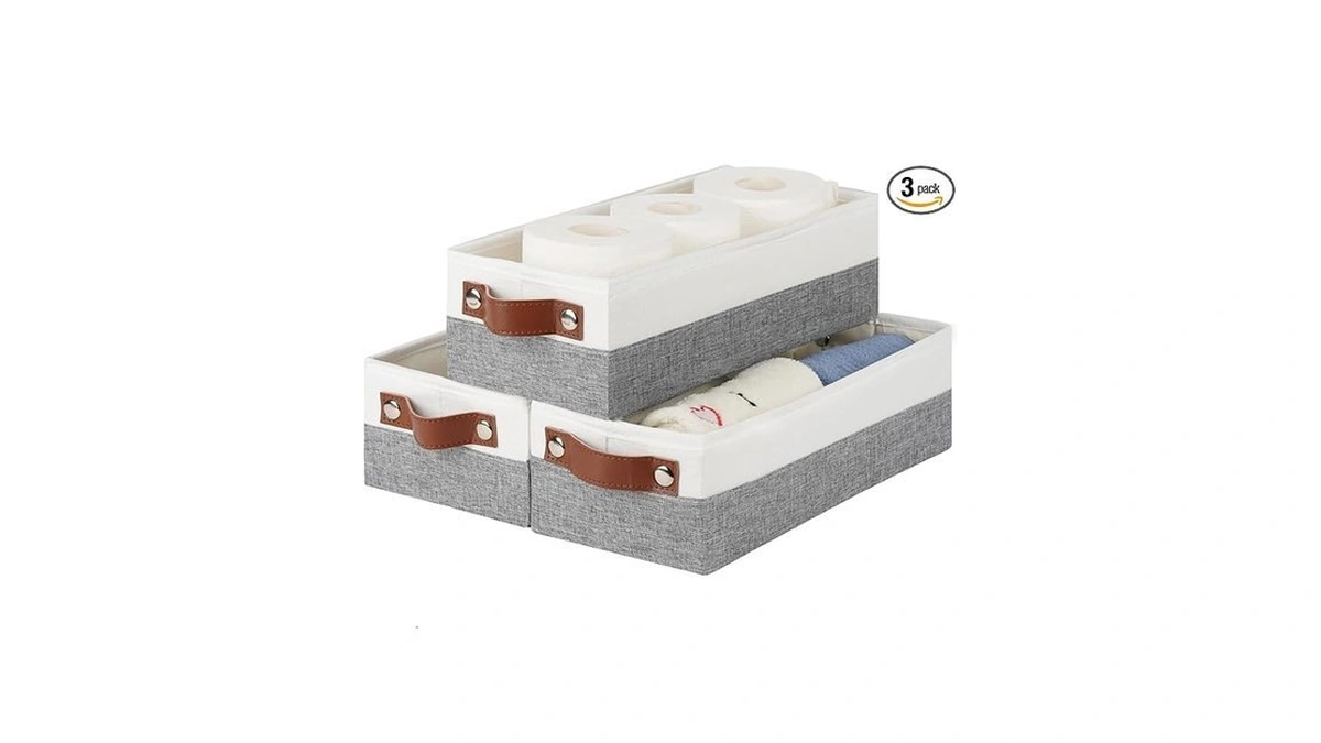 Hnzige Small Fabric Storage Bins With Handles 3 Pack, Foldable