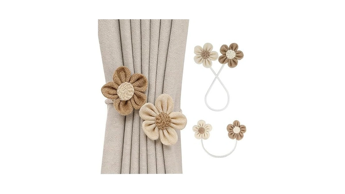 2 Pack Braided Curtain Tiebacks, Farmhouse Boho Rustic Cute Flower